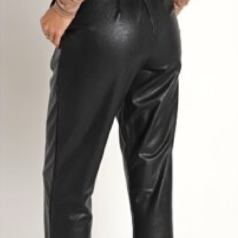 COMMANDO Faux Leather Paper Bag Waist Pants Women’s Size M Black High Rise Taper - Picture 7 of 16